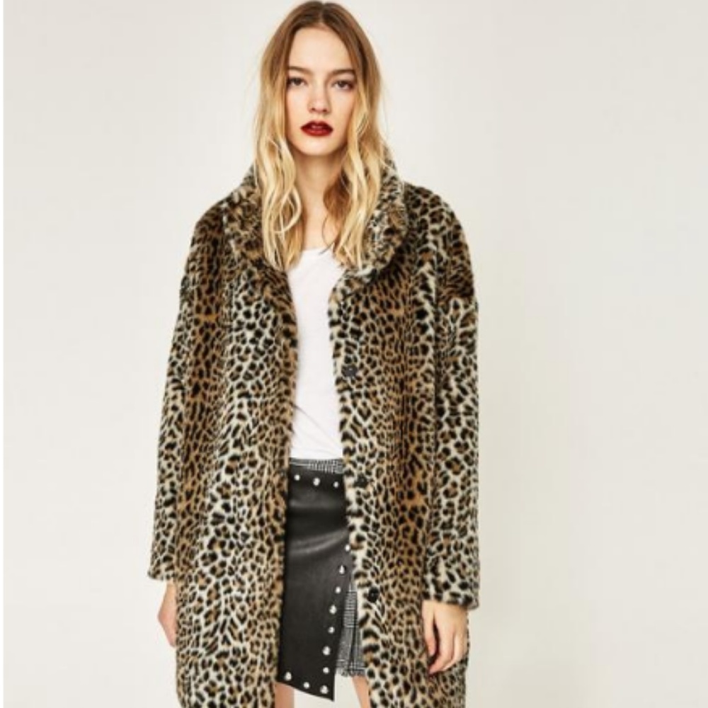Zara faux fur leopard coat